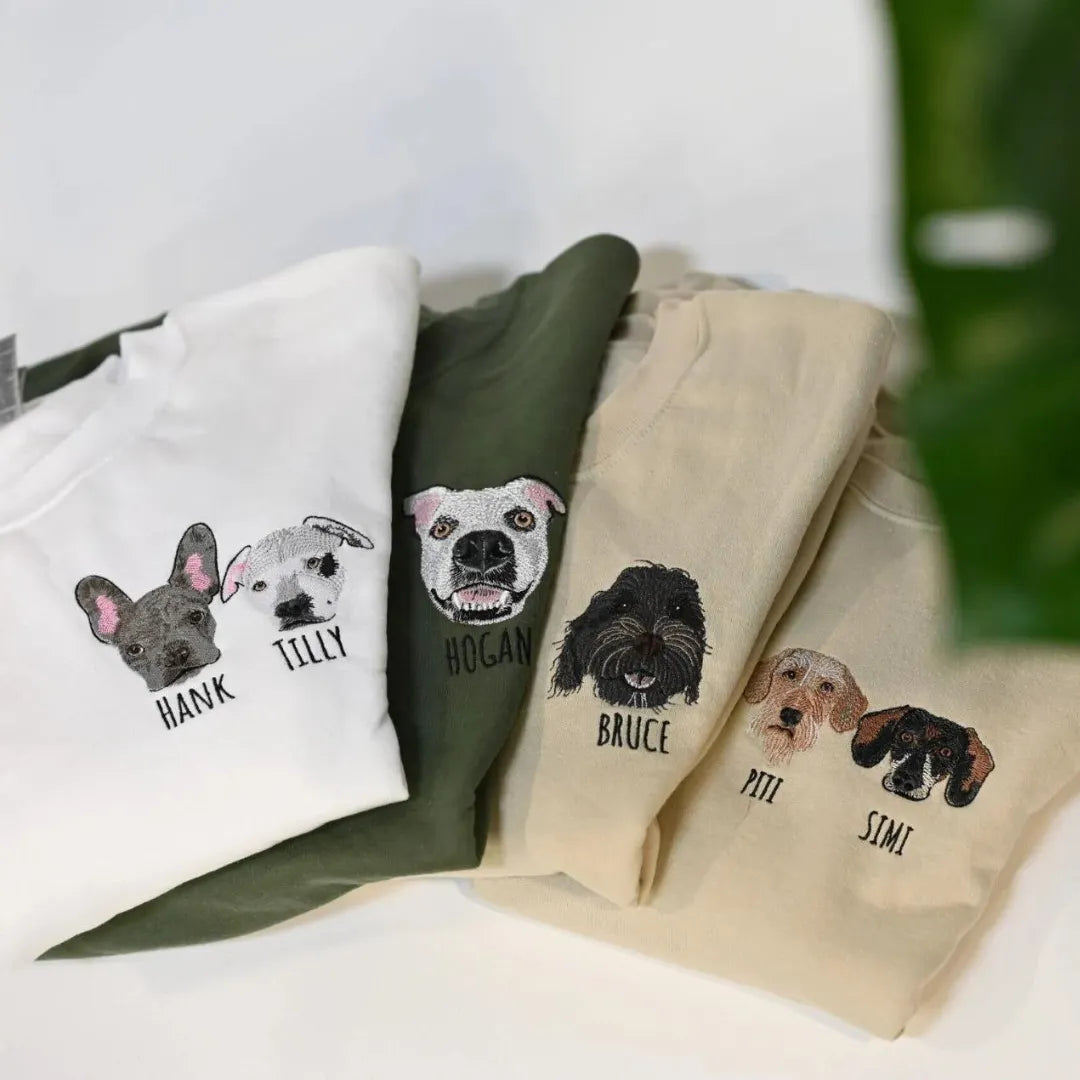 Custom Embroidered Pet Portrait Sweatshirt Hoodie T-shirt- Colorful Design