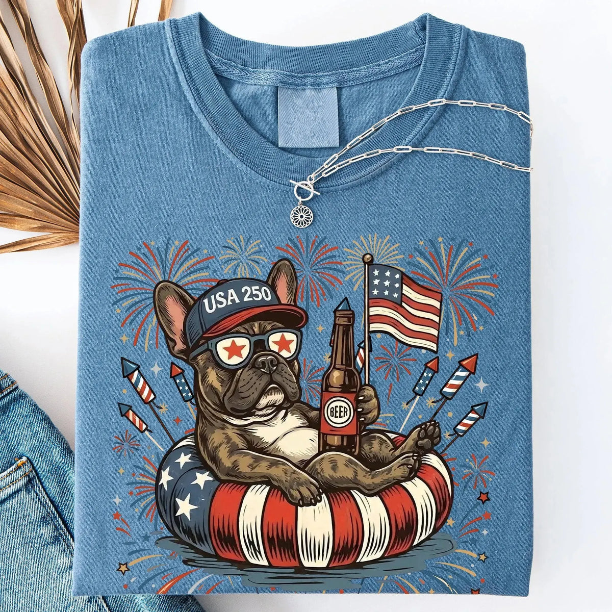 Custom Dog Breed Patriotic Dogs 4th of July Dog T-Shirts, USA Flag, Fireworks, America 250