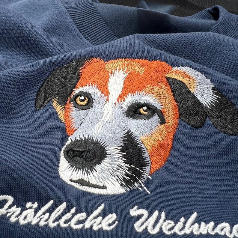 Custom Premium Handcrafted EMBROIDERED Pet Sweatshirt Using Pet Photo + Name- Colorful Design