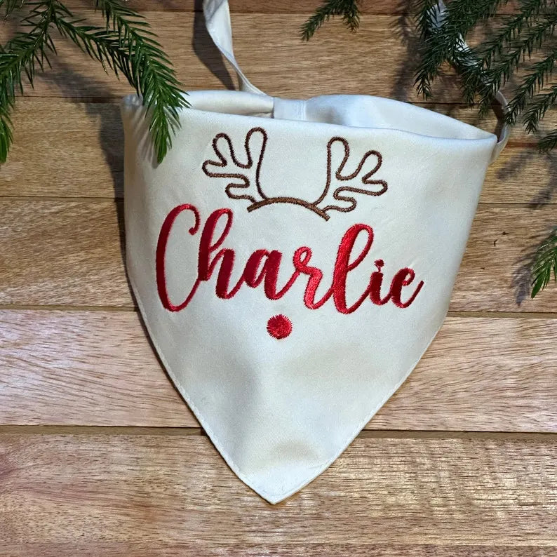 Custom Christmas Dog Bandana – Handmade Cotton Fabric with Pet's Name