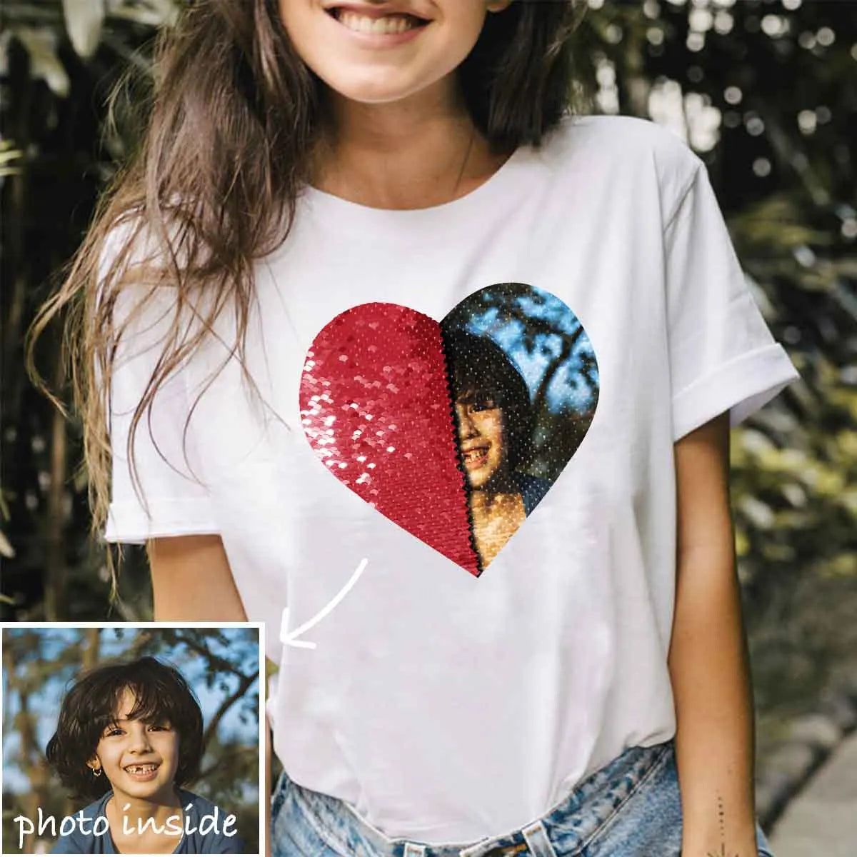 Custom Flip Sequin Shirt (Heart) Custom Photo Shirt Sweatshirt Hoodie 