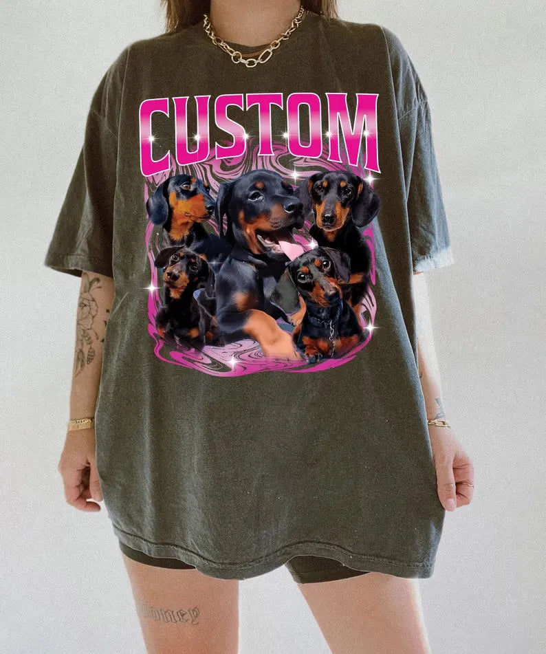 Vintage Bootleg Pet Shirt Pet Photo + Name Custom Dog Portrait T-Shirt Sweatshirt Hoodie