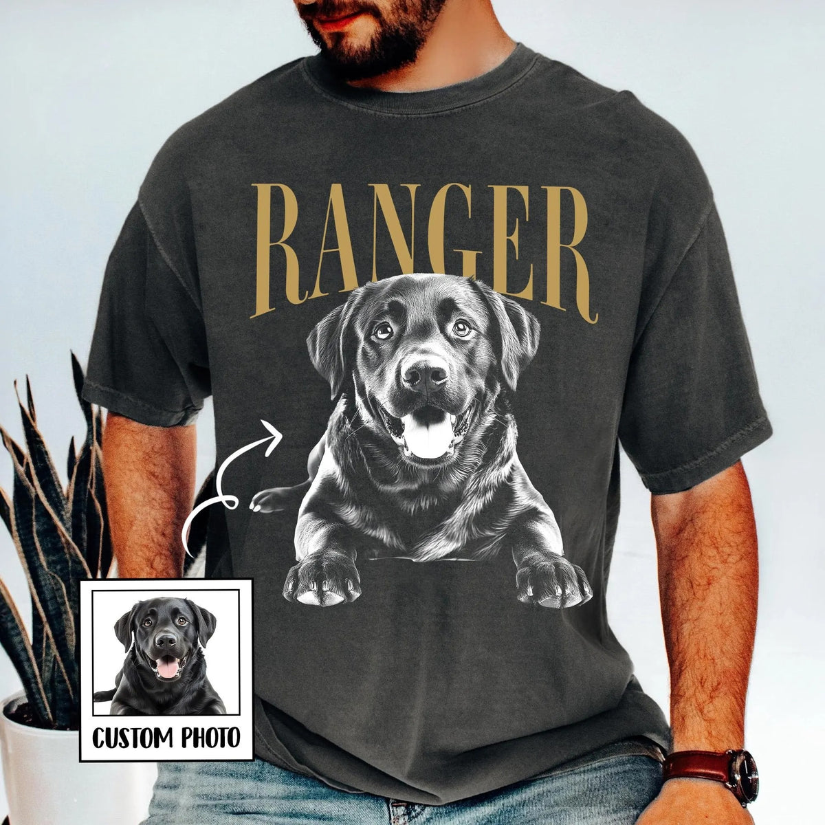 Custom Dog Photo Shirt for Dog Dad, Vintage Custom Pet Photo and Name Shirt