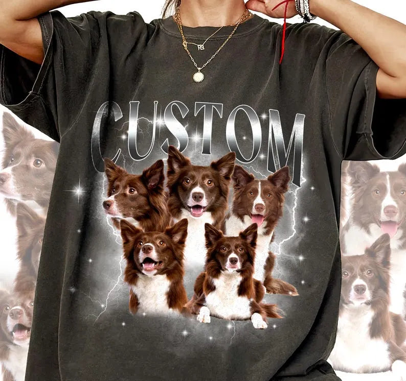 Custom Pet Portrait T-Shirt: Retro 90s Graphic Tee
