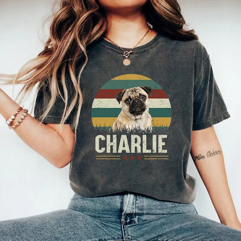 Custom Dog Vintage Shirt – Personalized Pet Photo Retro Style T-Shirt & Hoodie