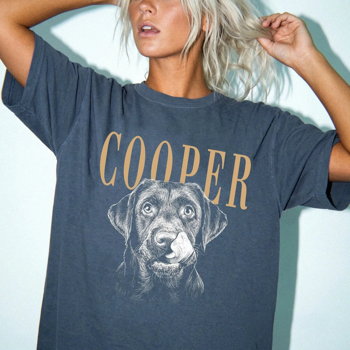 Personalized Pet Portrait Vintage Sketch T-shirt, Dog Face Tee with Name
