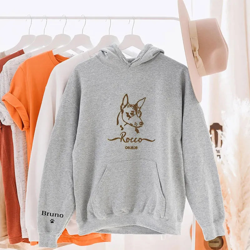 Custom Embroidered Pet Portrait Hoodie/Sweatshirt/T-shirt With Your Pets Name- Stylish Outline Style