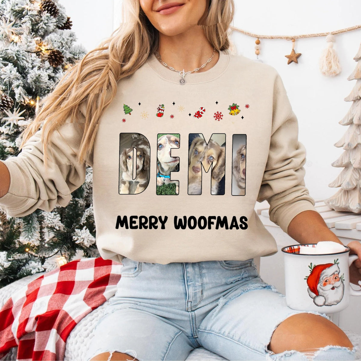 PetFiestas® Custom Pet Photo and Name Sweatshirt Hoodie T-shirt - Christmas Version