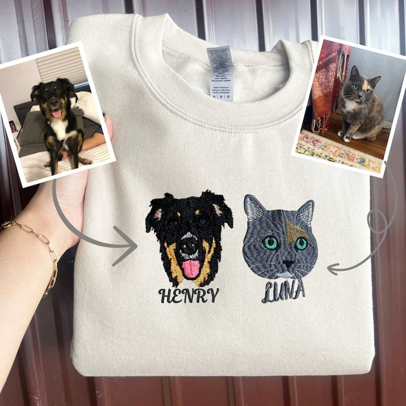 Custom Embroidered Pet Sweatshirt, Personalized with Your Pet’s Photo Embroidery Hoodie- Colorful Design
