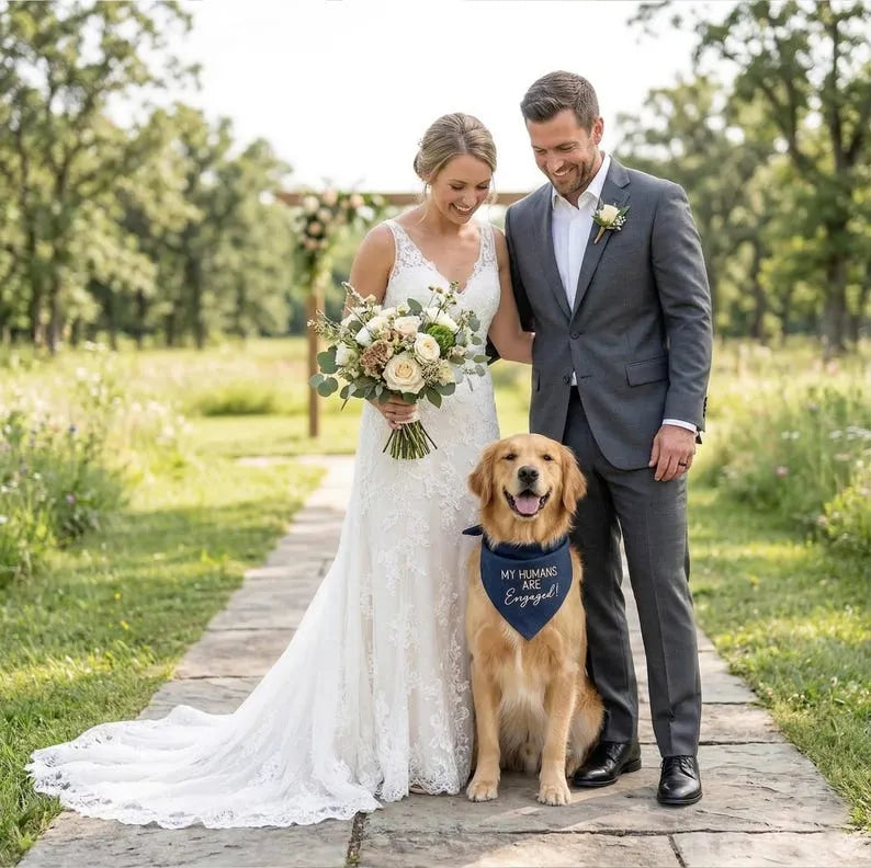 Custom Embroidered Wedding Doggie Bandana - My Humans Are Engaged Dog Bandanas
