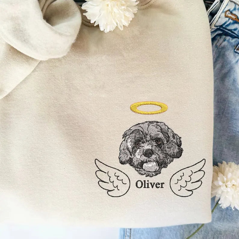 Pet Memorial Hoodie – Custom Dog Portrait Embroidery Sweatshirt, Personalized Tribute for Pet Owners