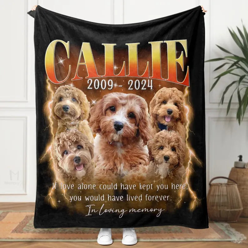 Personalized Pet Memorial Photo Blanket Gift, Custom Bootleg Pet Blanket