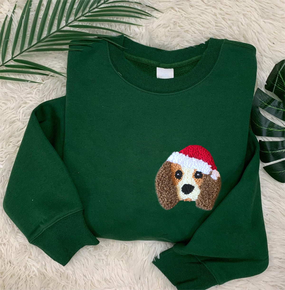 PetFiestas® Custom Christmas Pet Portrait Embroidered Tufted Embroidery Sweatshirt Hoodie T-shirt Christmas Gift- Colorf