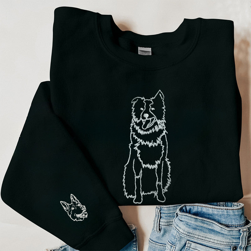 Custom Embroidered Pet Photo On Sleeve And Center Chest Sweatshirt Hoodie T-shirt- Stylish Outline Style