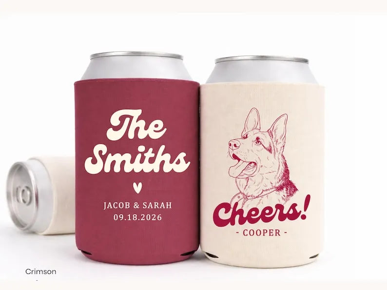 Personalised Dog Wedding Can Cooler, Pet Portrait Wedding Favor, Dog Lover Wedding  Party Drink Holder