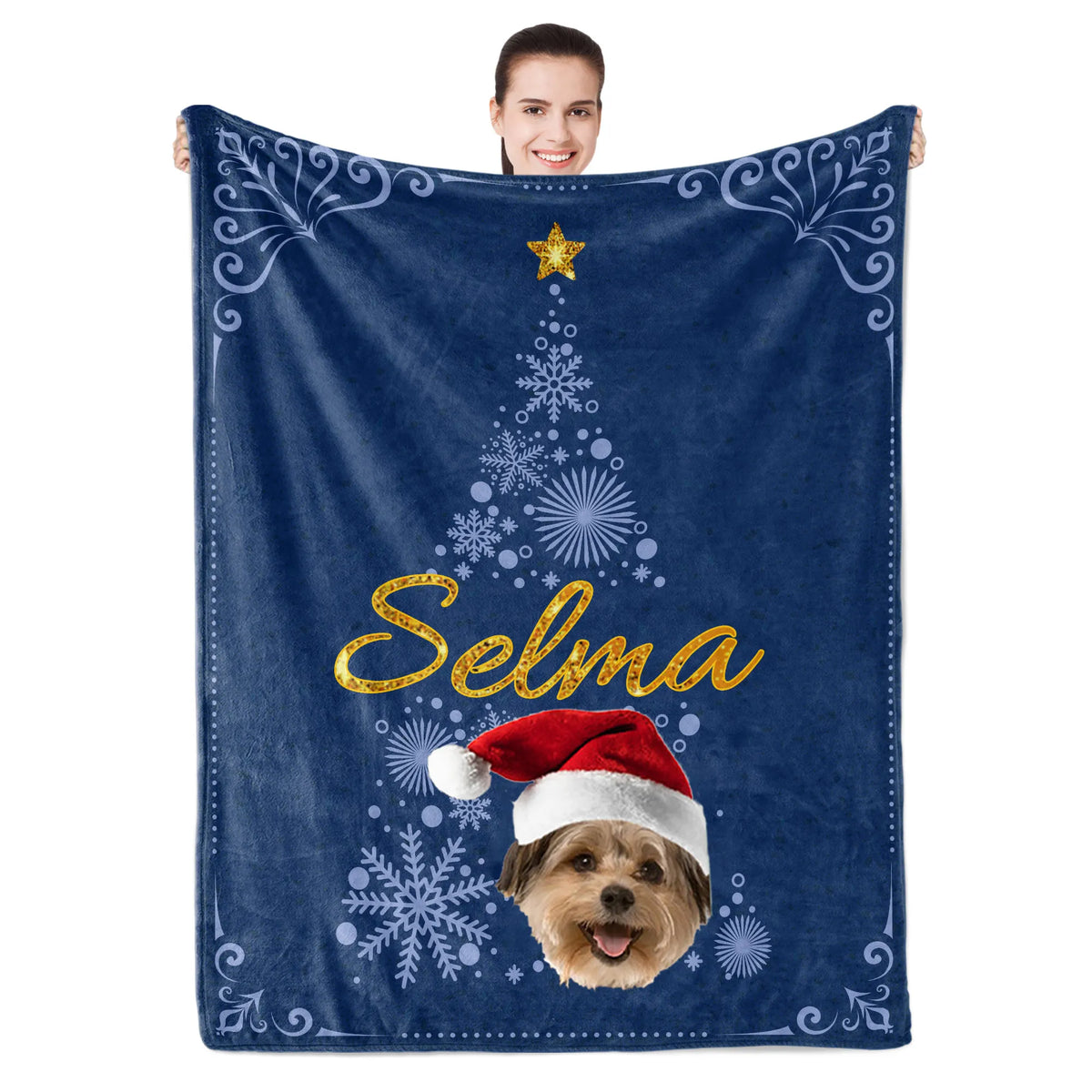 PetFiestas® Custom Pet Photo Blanket Christmas Blanket Christmas Tree Blanket, Personalized Name Blanket
