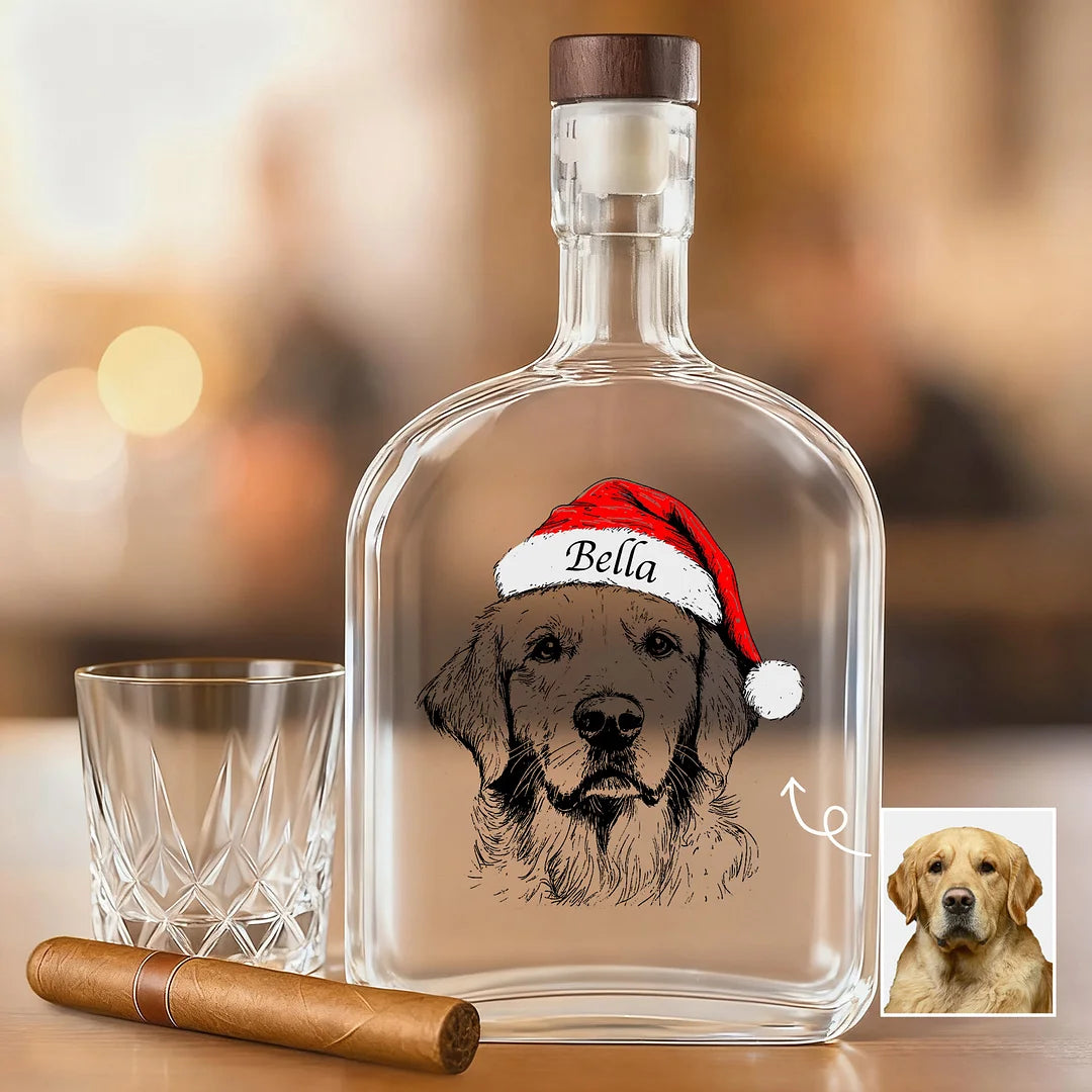 Custom Pet Portrait Christmas Whiskey Bottle