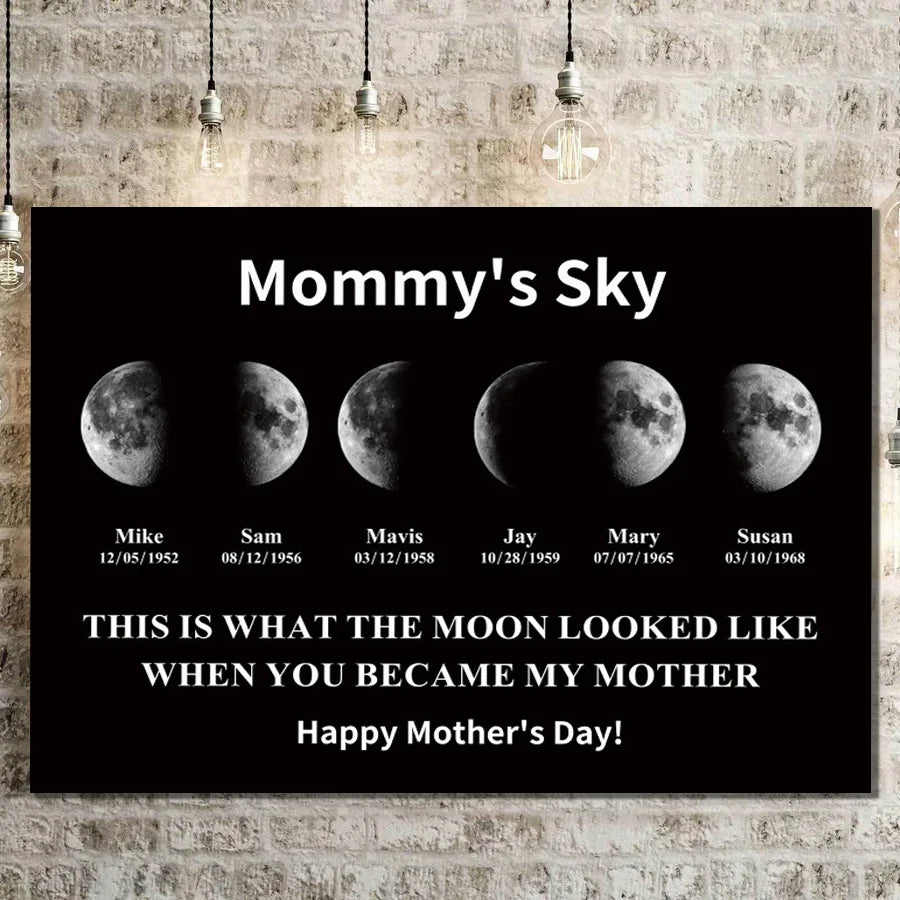 Custom Moon Phase Frame With Text & Date- Custom Art Frame for Mom - Mommy's Universe