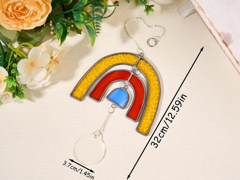 Personalized Pet Memorial Sun Catcher – Rainbow Bridge Stained Glass with Photo