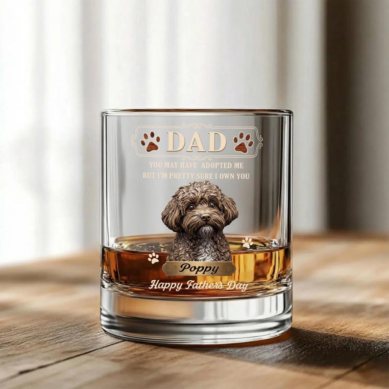 Personalized Pet Portrait Whiskey Glass, Dog Dad Humor Rock Glass, Father's Day Gift