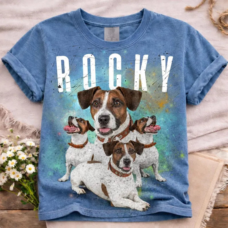 Custom Galaxy Dog Portrait Shirt, Vintage Bootleg Pet Tee
