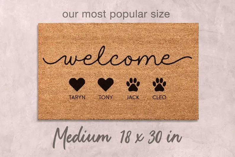 Custom Family Name Dog Door Mat, Natural Coir Fiber