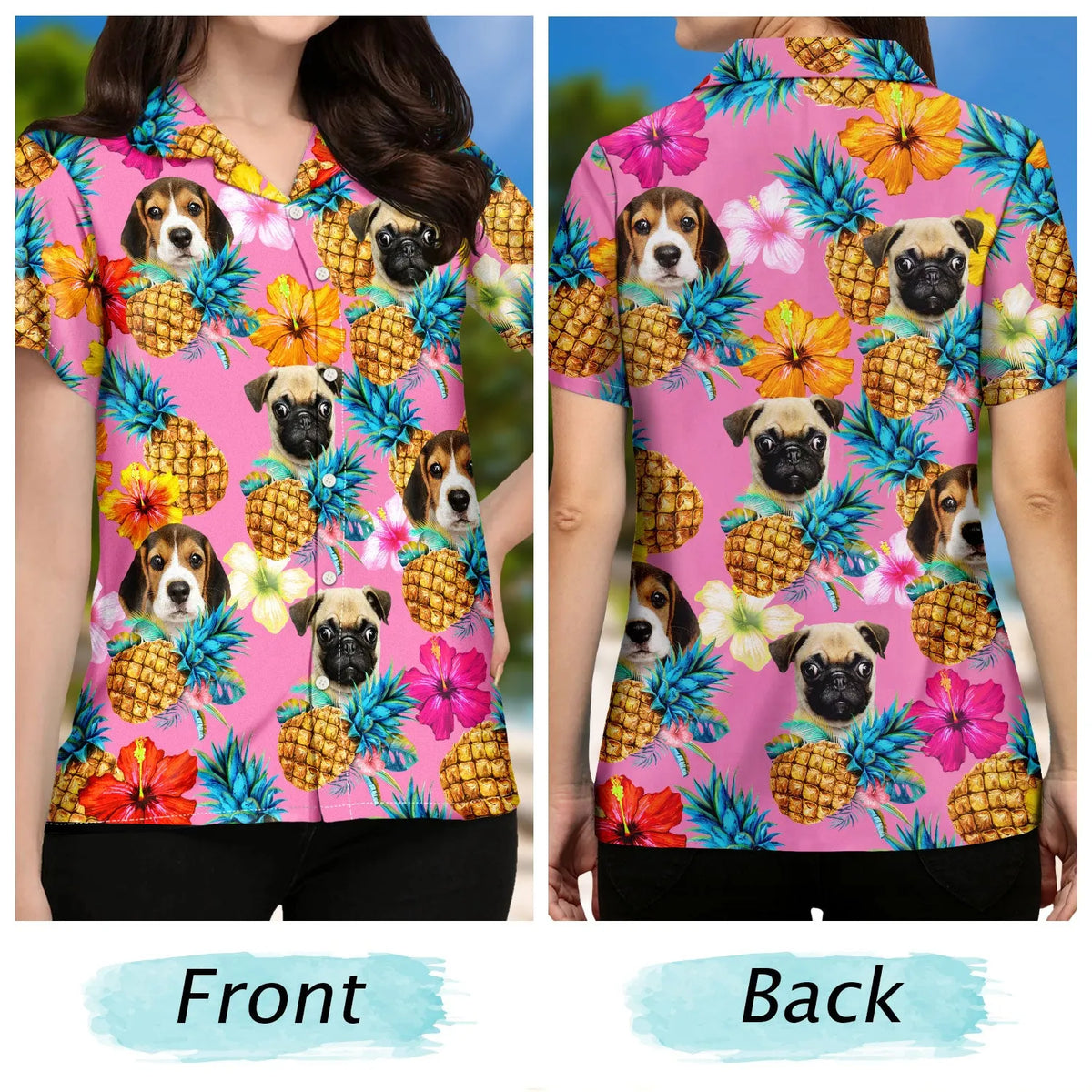 Custom Photo Funny Family Pet Face Tropical Fruit Personalized Custom Hawaiian Shirt