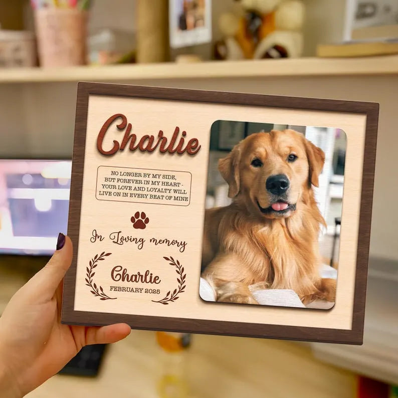 Personalized Wooden Pet Memorial Plaque, Dog Memorial Keepsake with Photo