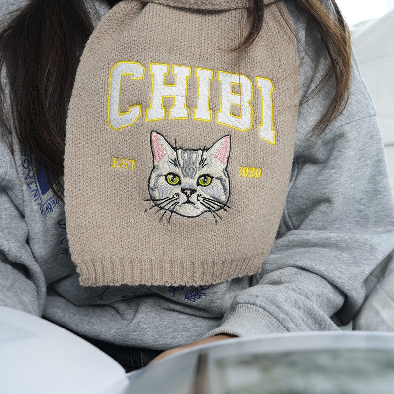 PetFiestas® Custom Embroidered Pet Portrait Woven Scarf With Pet Name