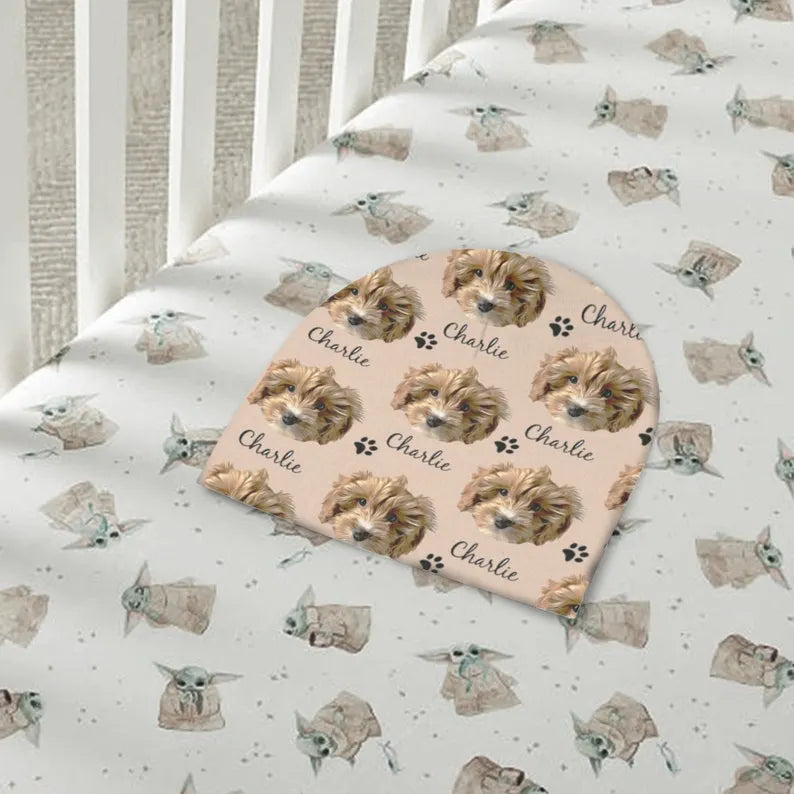 Custom  Pet Photo And Name Baby Beanie, Custom Pet Portrait From Photo Dog Baby Beanies