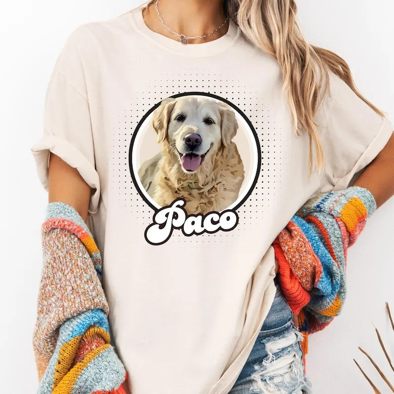 Custom Vintage Pet Tee & Hoodie – Personalized Shirt with Dog or Cat Photo & Name for Pet Lovers