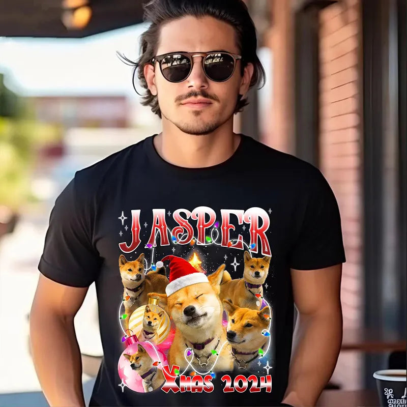 Personalized Dog Bootleg Rap Tee, Custom Pet Face Shirt, Christmas Gift for Dog Lovers