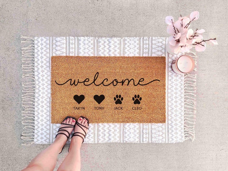 Custom Family Name Dog Door Mat, Natural Coir Fiber