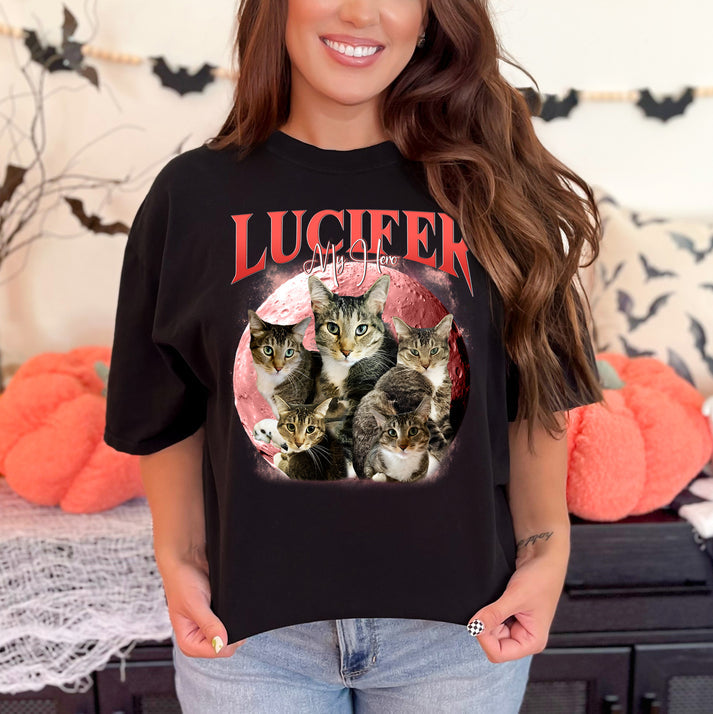 Personalized Cat Dog Shirt, Pet Photo Moon Shirt, Bootleg Vintage T-shirt