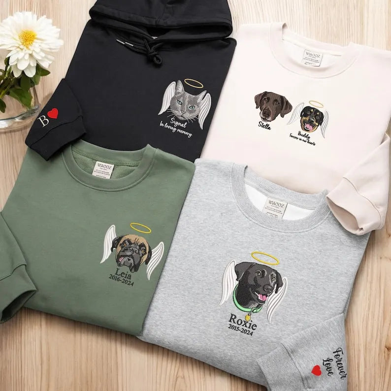 Custom Pet Loss Embroidered Sweatshirt, Pet Memorial Embroidered T-shirt Sweatshirt Hoodie- Colorful Design
