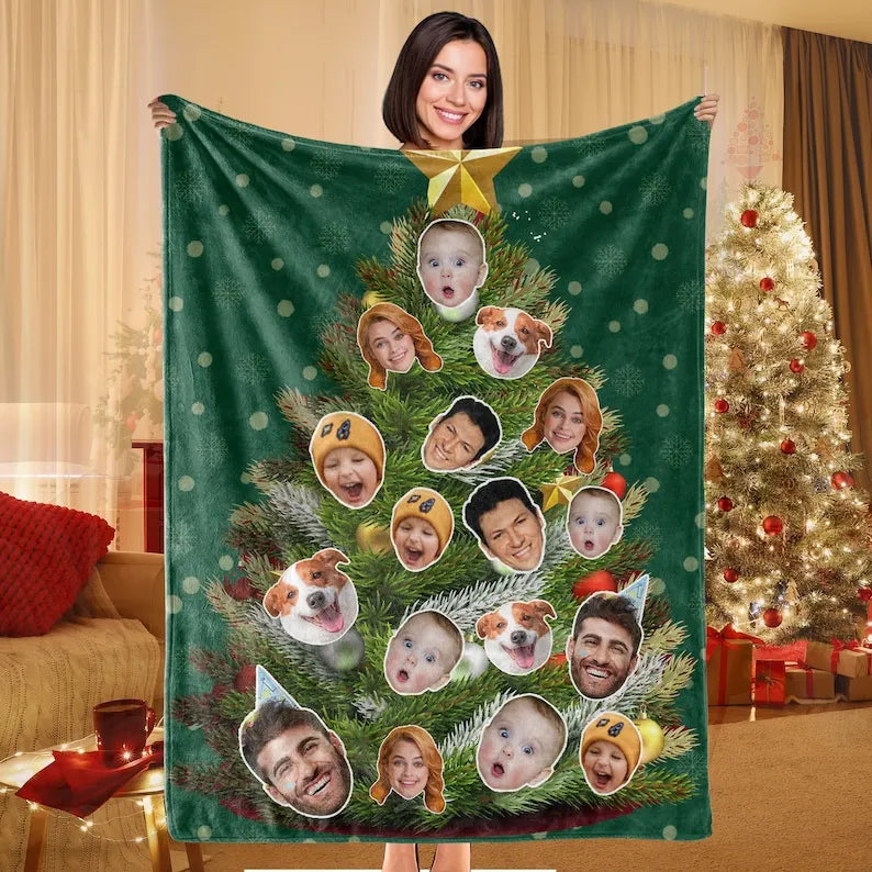 PetFiestas® Custom Christmas Photo Blanket,Christmas Blanket Personalized Pet Faces Blankets