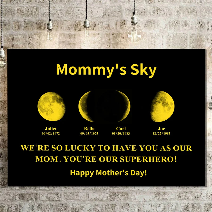 Custom Moon Phase Frame With Text & Date- Custom Art Frame for Mom - Mommy's Universe