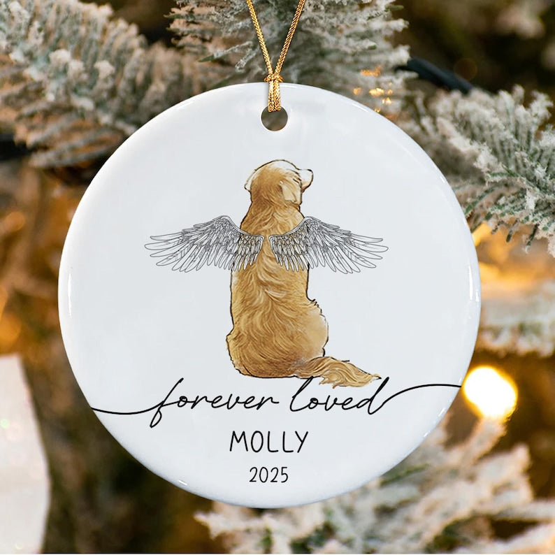 Personalized Dog With Angel Wings Christmas Memorial Ornament