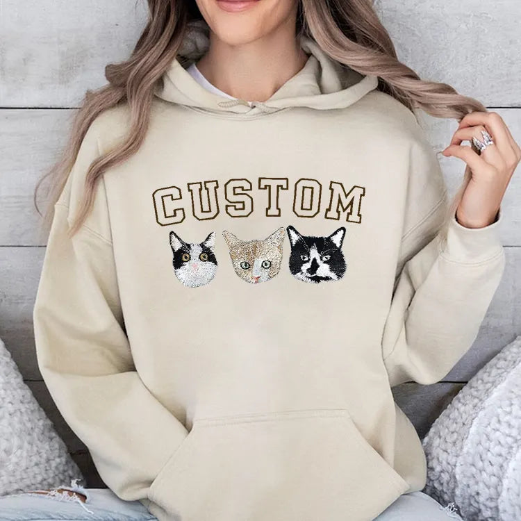 Personalized Pet Photo Embroidered With Custom Text Sweatshirt/Hoodie T-shirt- Varsity Colorful Design