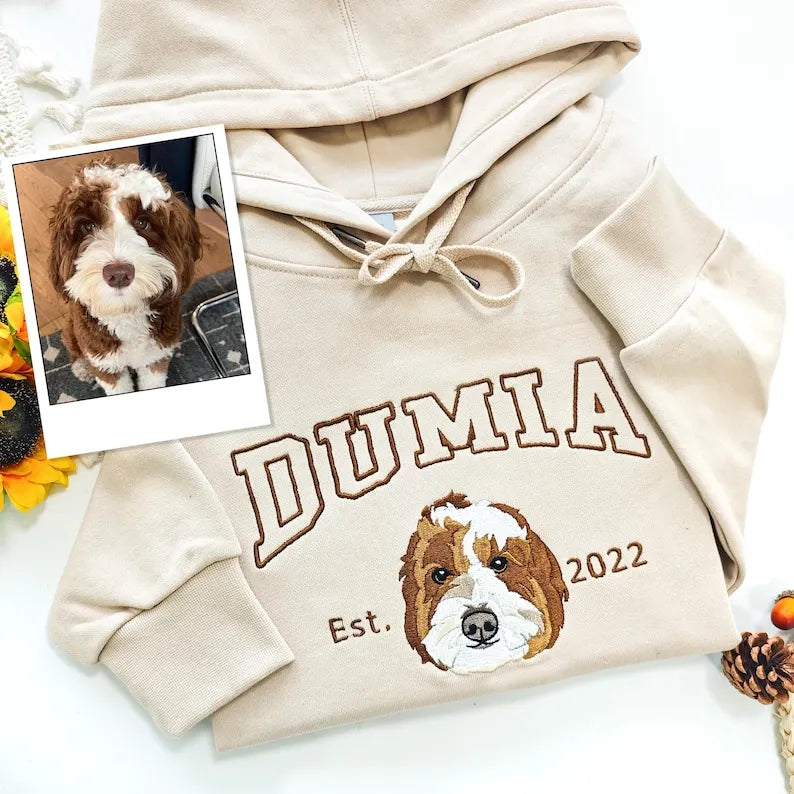 Custom Embroidered Pet Sweatshirts with Pet Photo and Name,Personalised Embroidered Pet Sweatshirt- Varsity Colorful Des