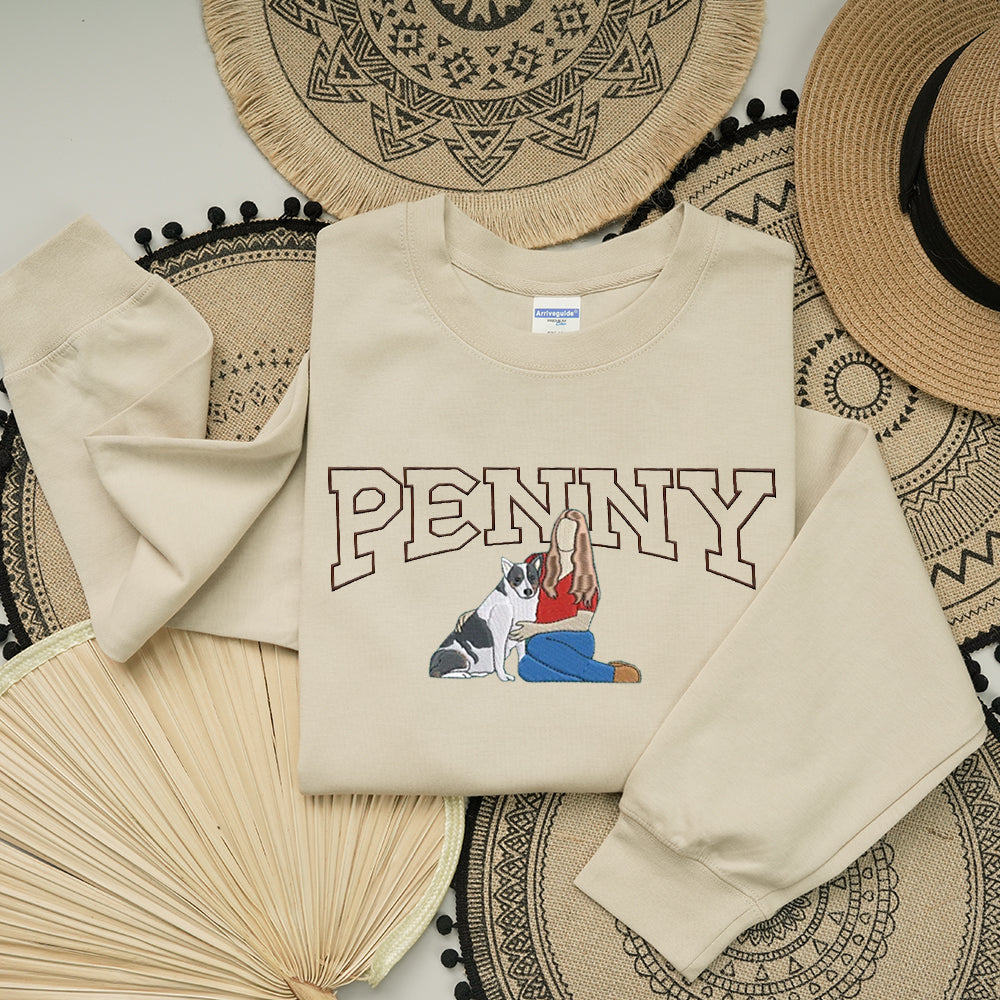 Custom Embroidered Pet From Your Photo Sweatshirt T-shirt, Dog Mom Dog Dad Hoodie- Varsity Colorful Design