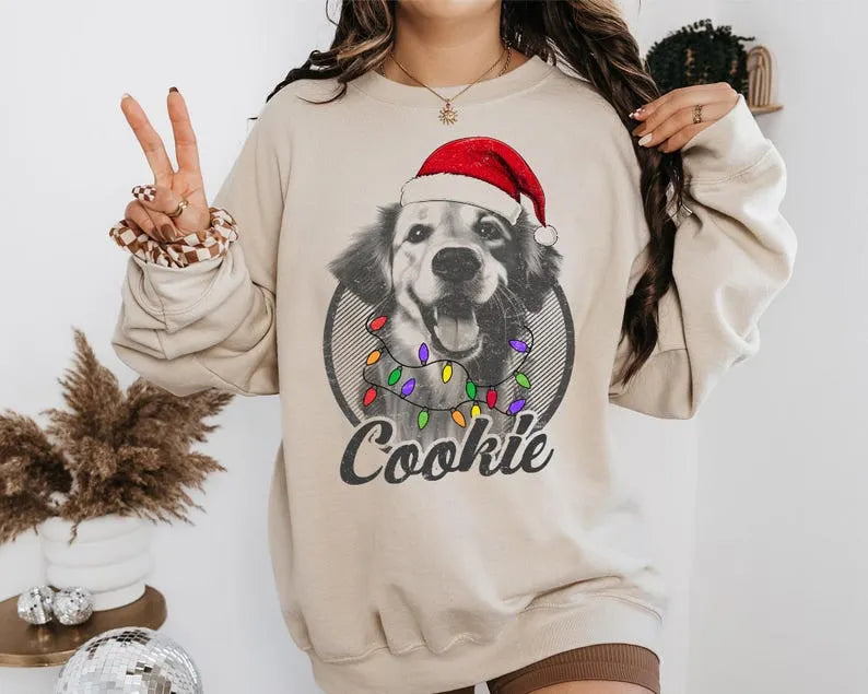 Personalized Pet Christmas Sweatshirt, Custom Dog Photo Santa Hat Crewneck