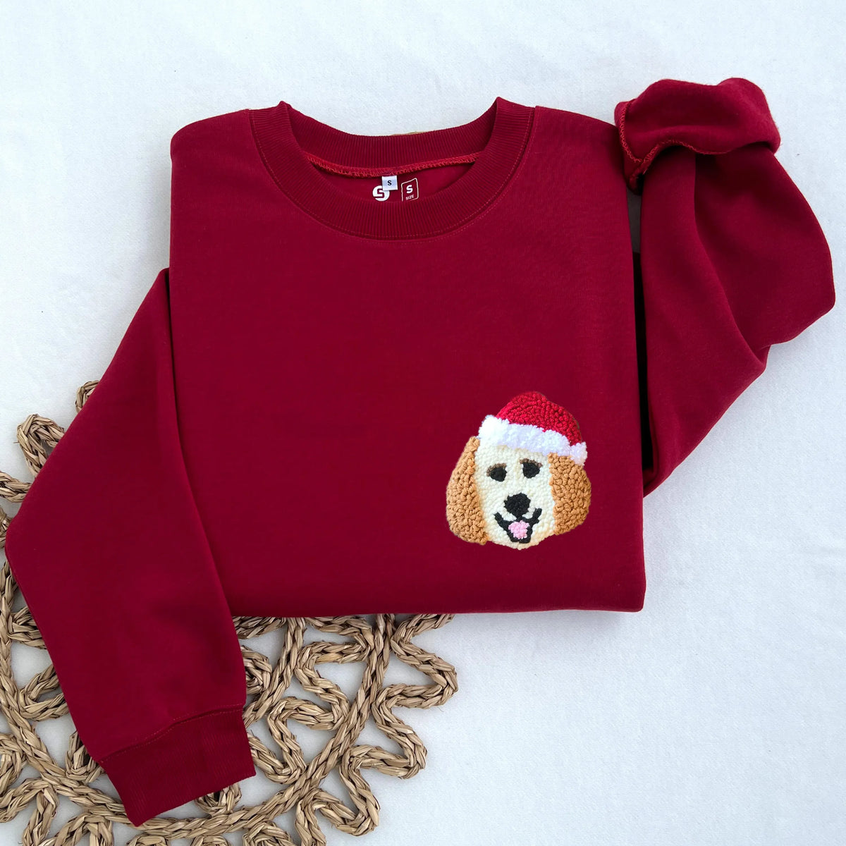 PetFiestas® Custom Christmas Pet Portrait Embroidered Tufted Embroidery Sweatshirt Hoodie T-shirt Christmas Gift- Colorf