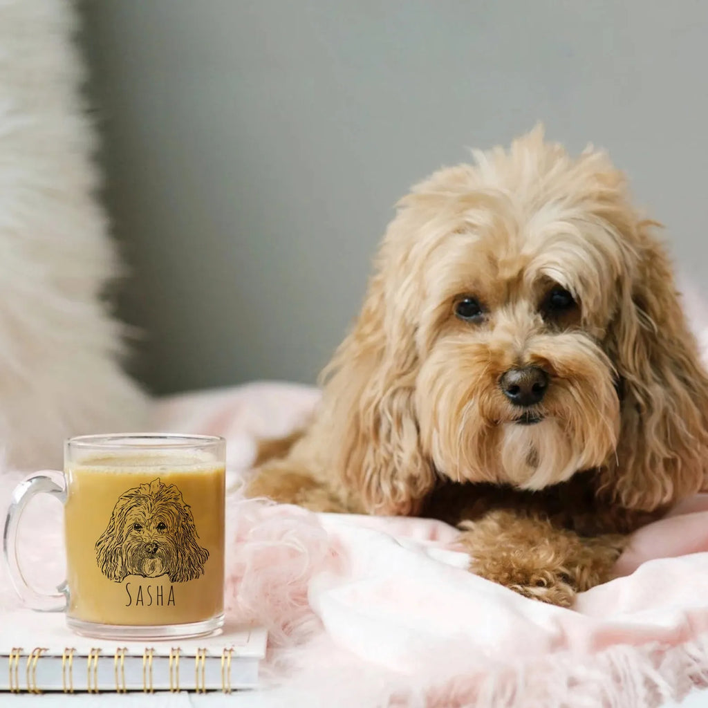 Custom Pet Portrait Glass Mug - Personalized Dog/Cat Memorial Gift with Illustration