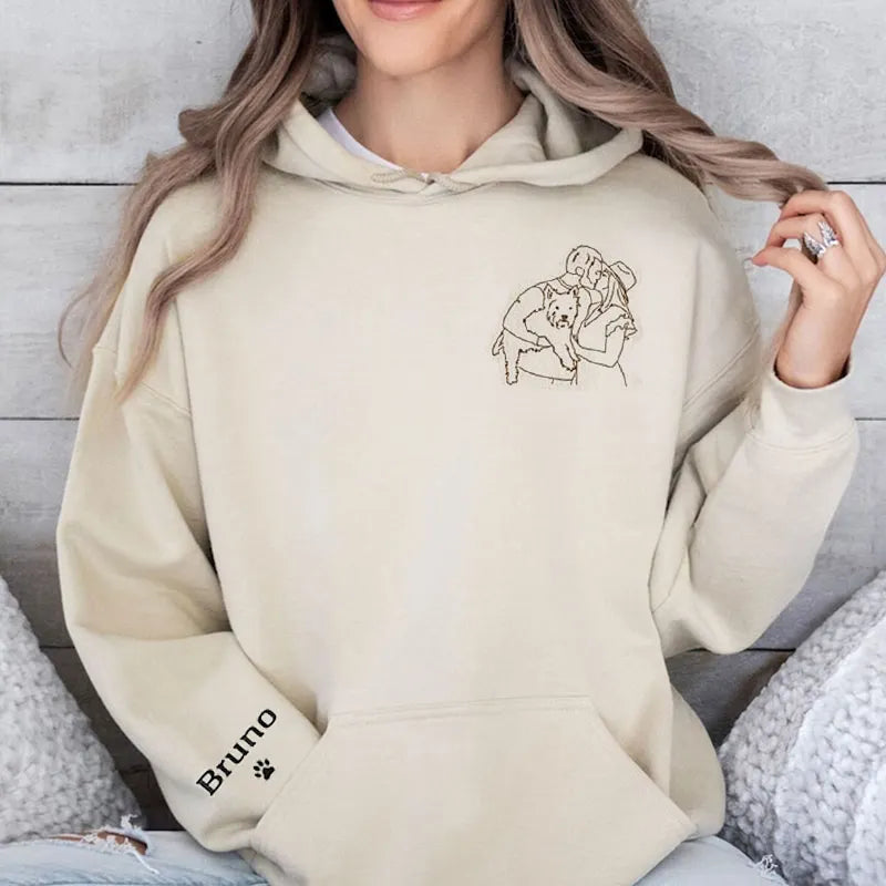 Custom Pet Portrait Outline Embroidered Hoodie/Sweatshirt/T-shirt, Hand Drawn Line Art T-shirt- Stylish Outline Style