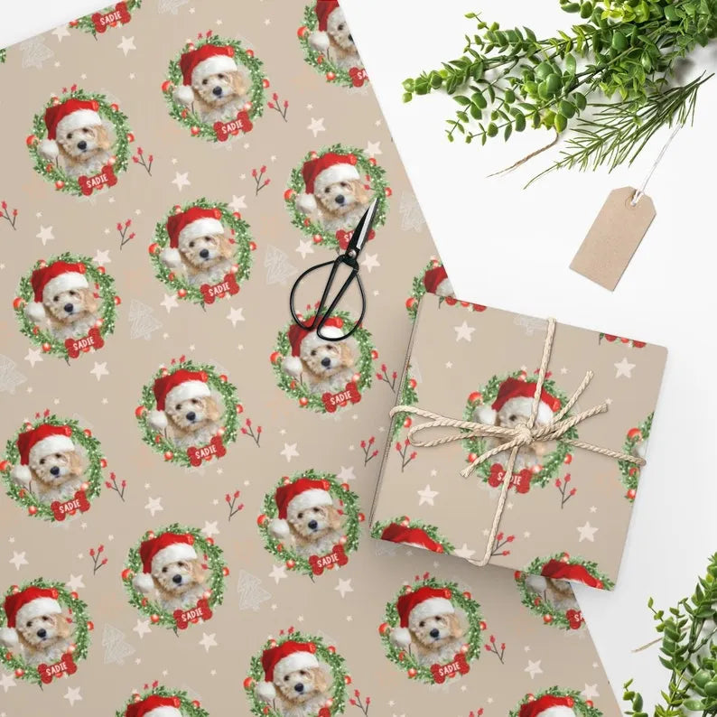 Custom Pet Holiday Gift Wrap, Personalized Dog Wrapping Paper