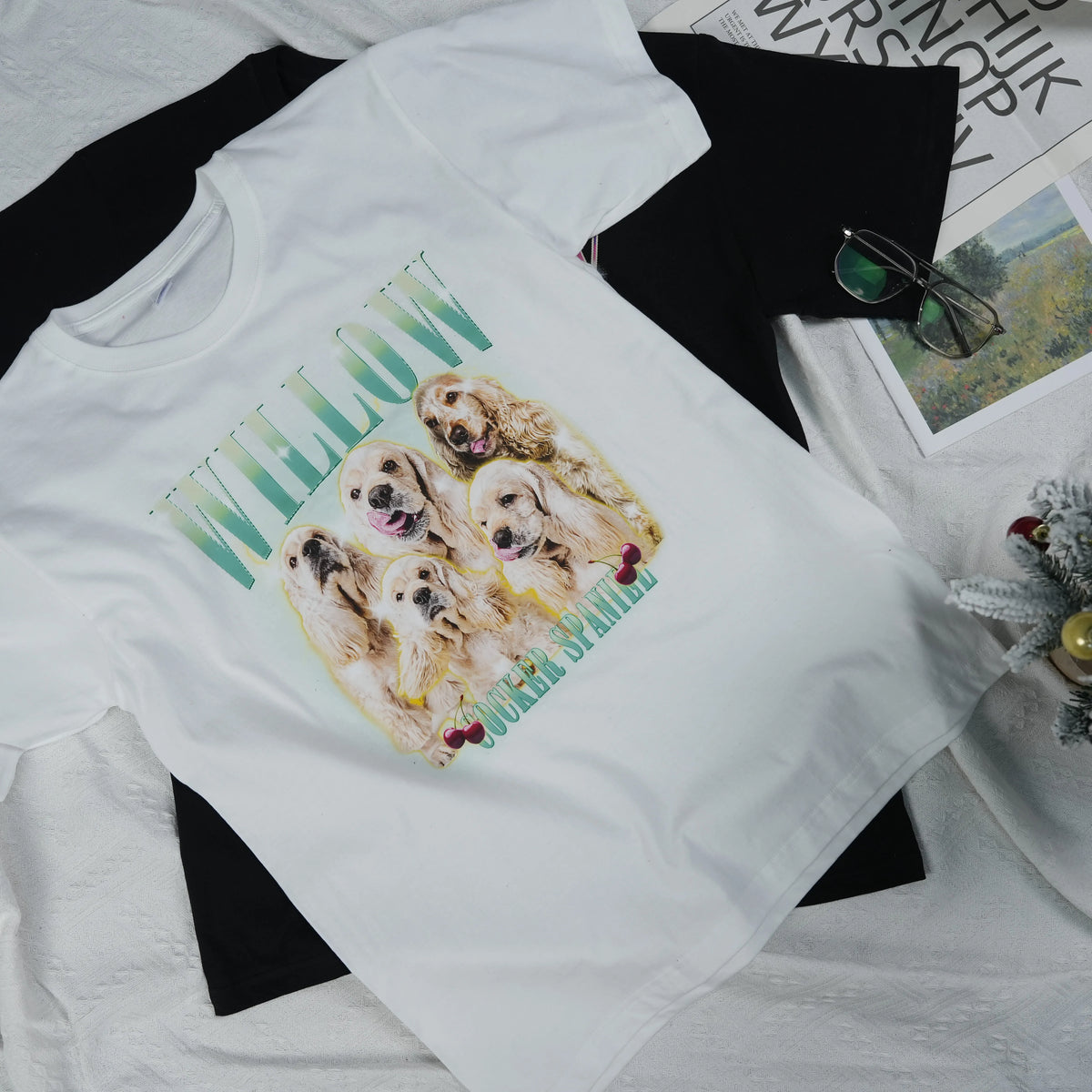 PetFiestas® Christmas Bootleg Dog Tee Sweatshirt, Custom Pet Photo Retro Xmas T Shirt Hoodie