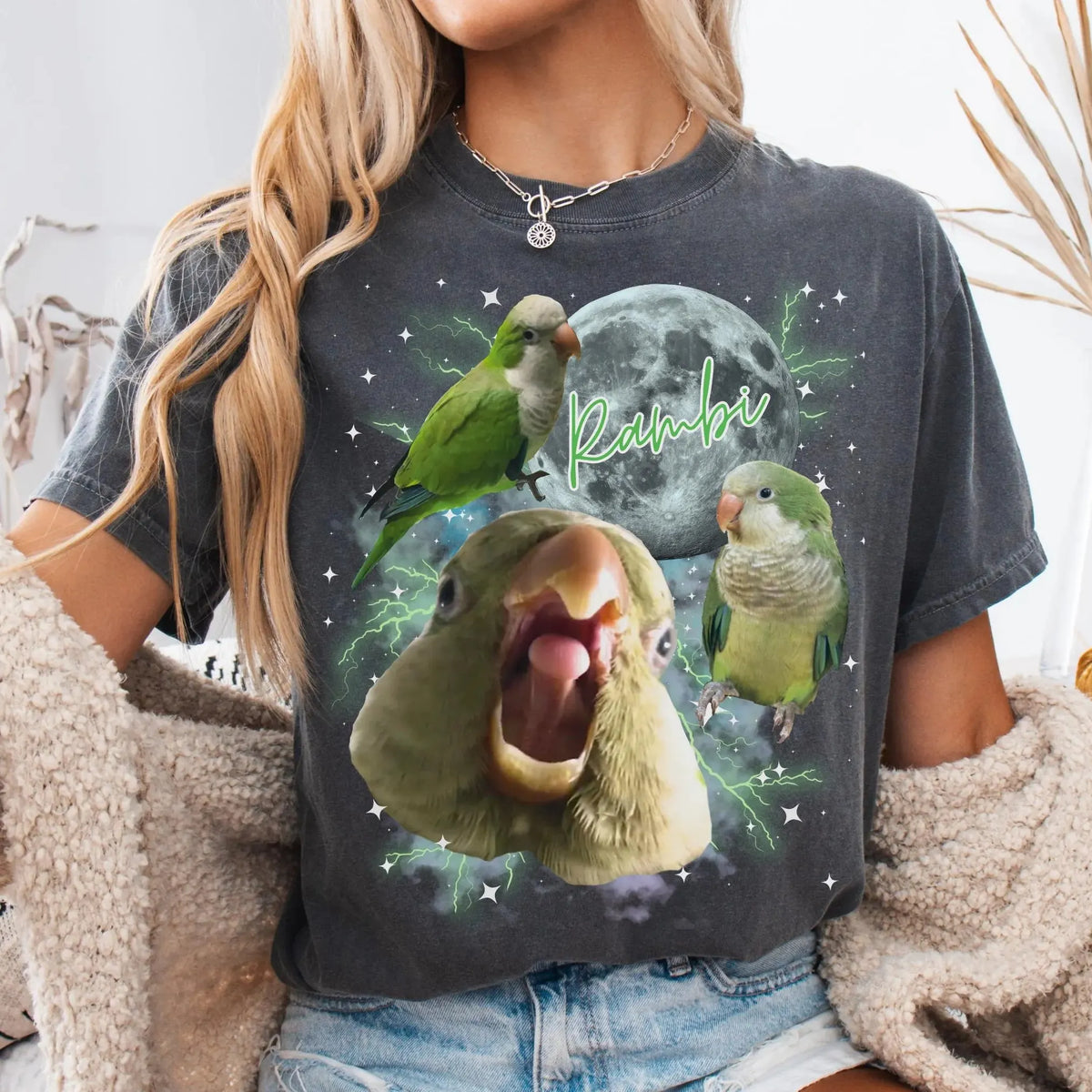 Custom Pet Portrait T-shirt, Pet Vintage Graphic T-shirt with Retro Moon Style