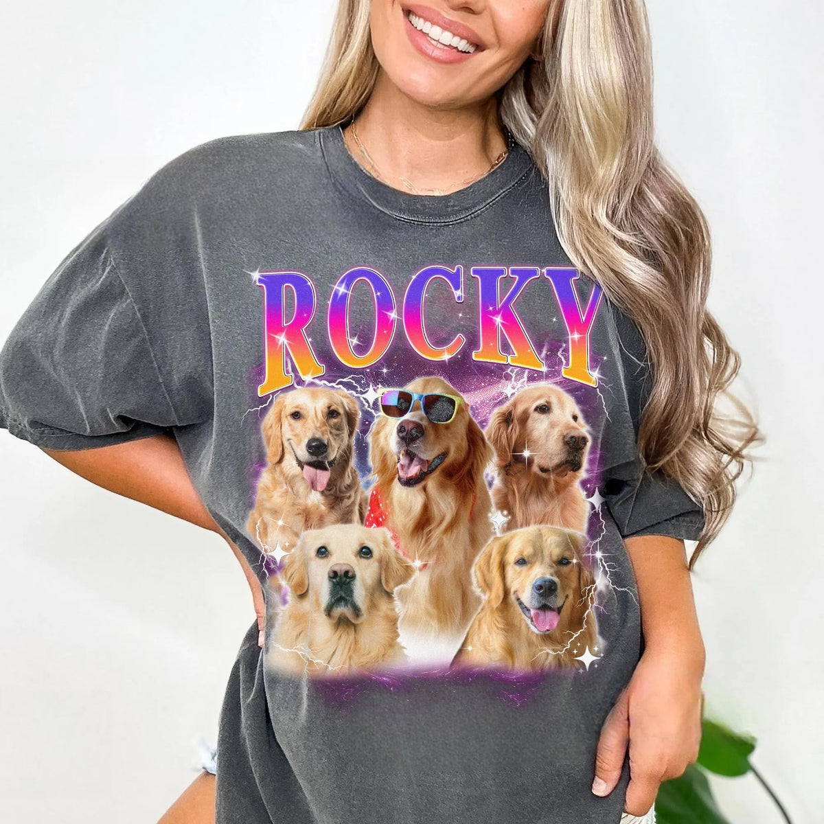 Custom Dog Bootleg Shirt, Personalized Pet Photo Vintage 90s Tee