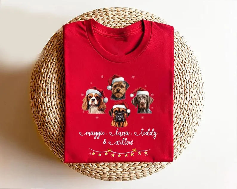 Personalized Pet Christmas Shirt – Custom Dog & Cat Face Shirt with Name, Holiday Crewneck
